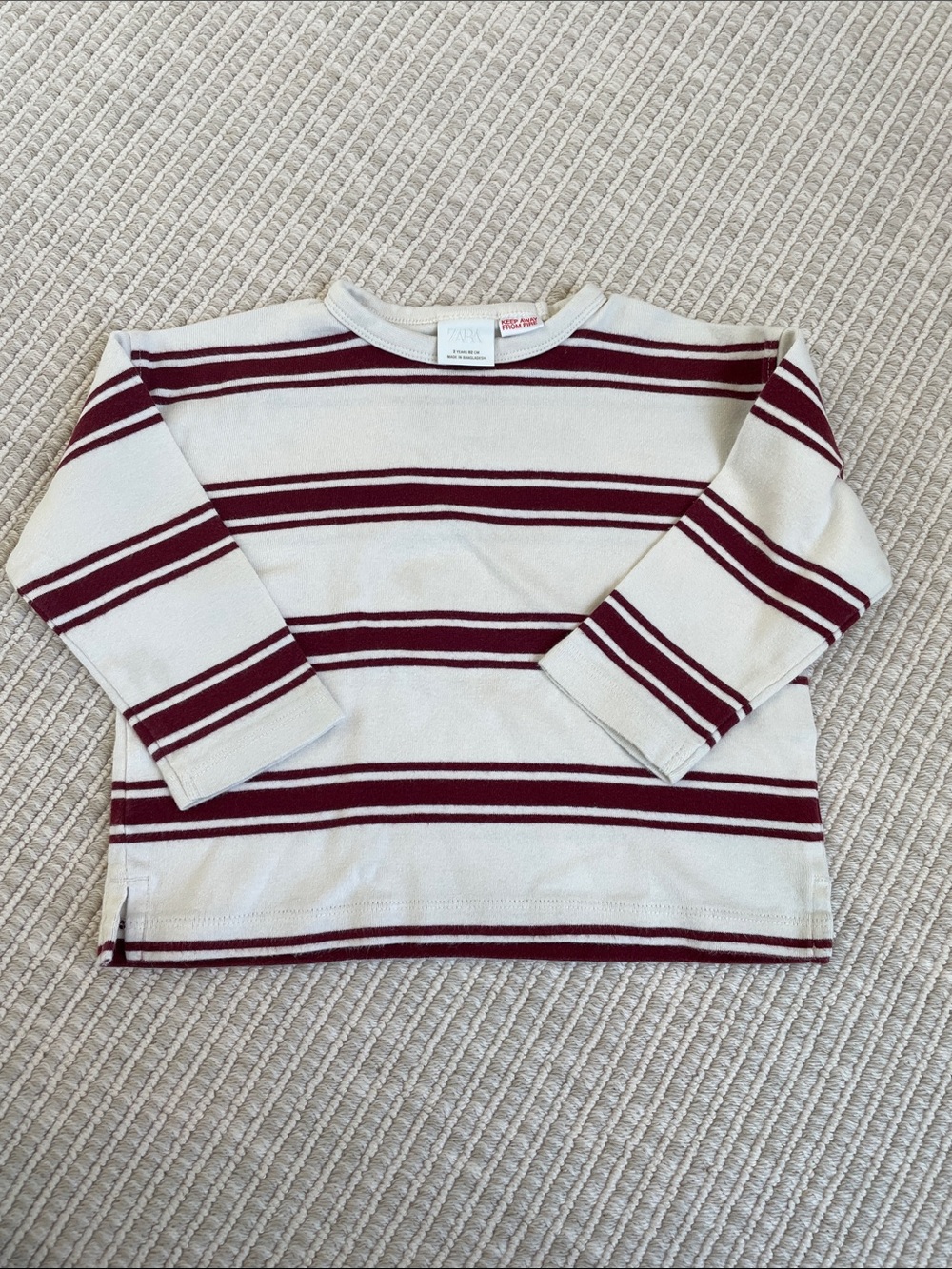 Zara Cream and Burgundy Striped Long-Sleeve Tee